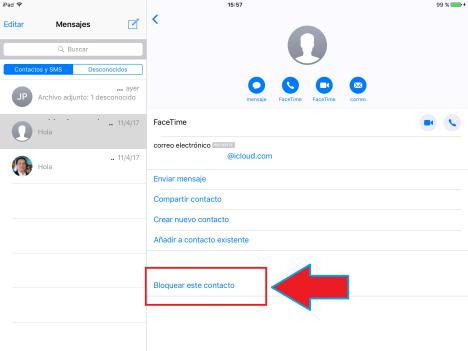 Bloquear mensajes SMS en iOS