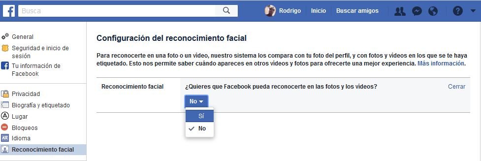 reconocimiento facial en Facebook