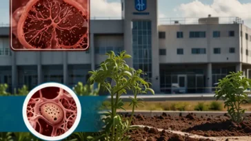 Caltrop plant in foreground, background image with photo of diseased liver, medical emergency logo