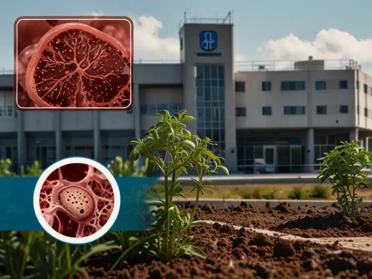 Caltrop plant in foreground, background image with photo of diseased liver, medical emergency logo